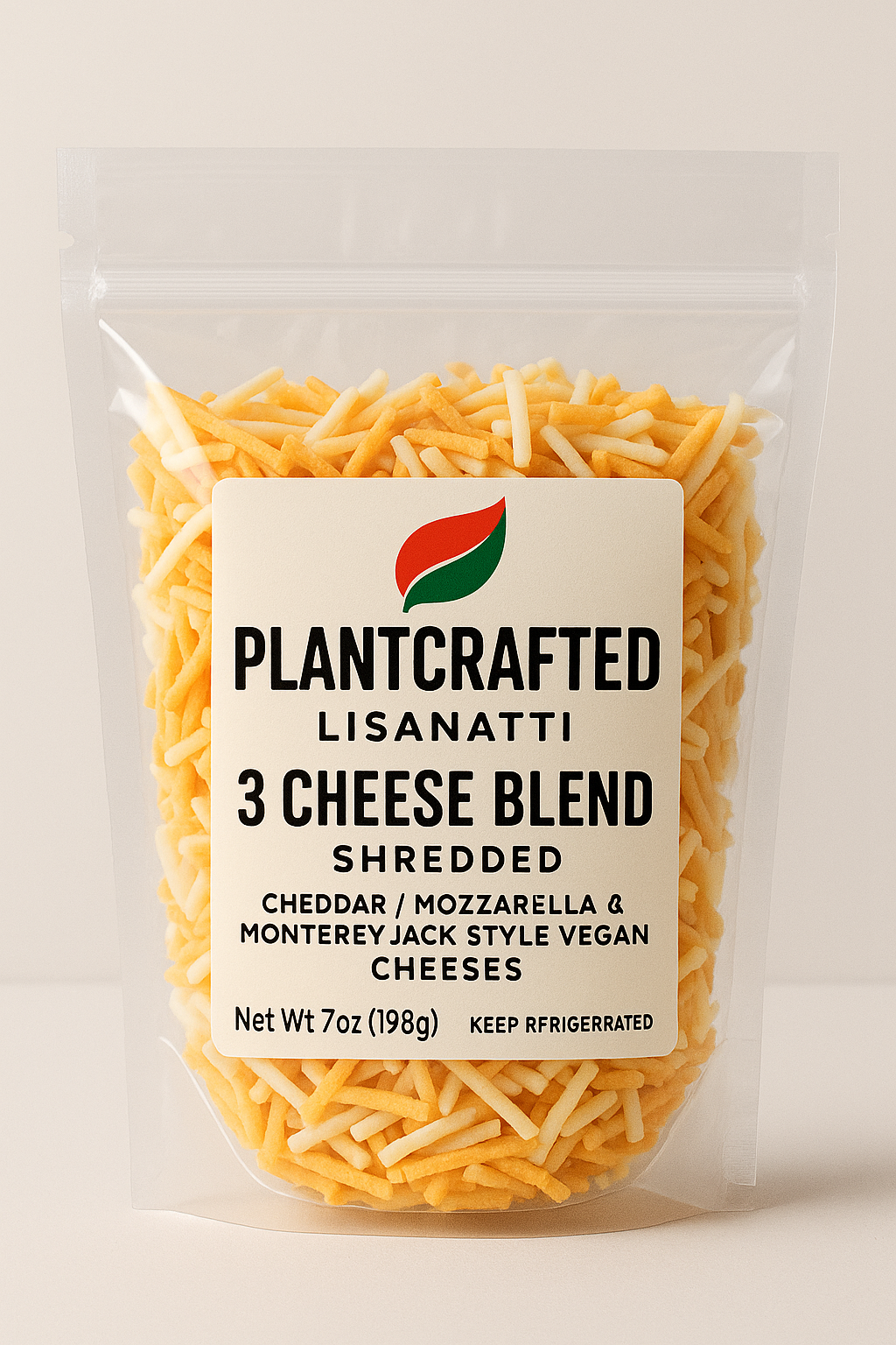 Plantcrafted vegan shredded cheese blend — cheddar, mozzarella, monterey jack — dairy-free
