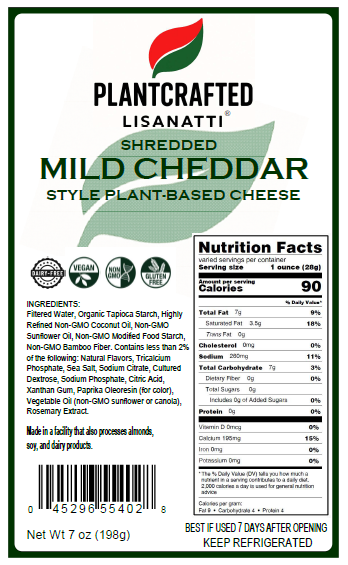NEW!  Plantcrafted Shredded Mild Cheddar Style